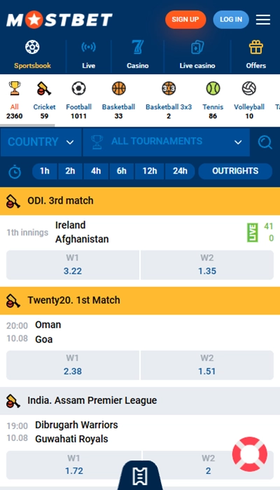 mostbet live match