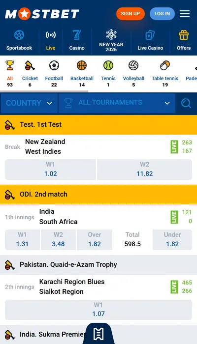 mostbet live betting