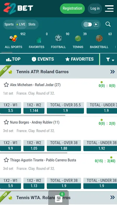 22bet live oods