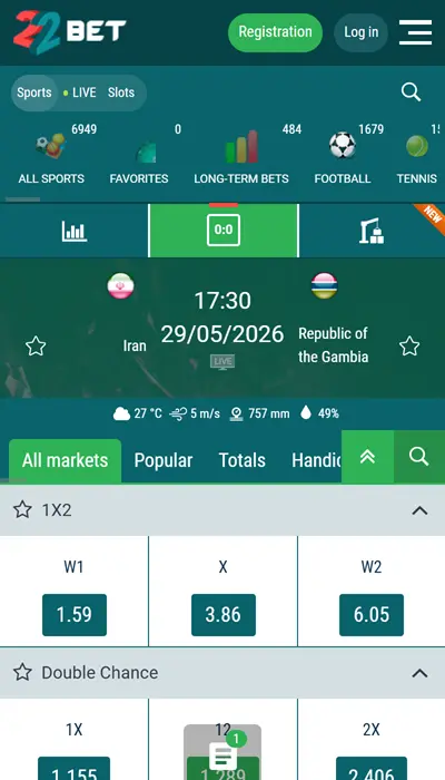 22bet Live Betting