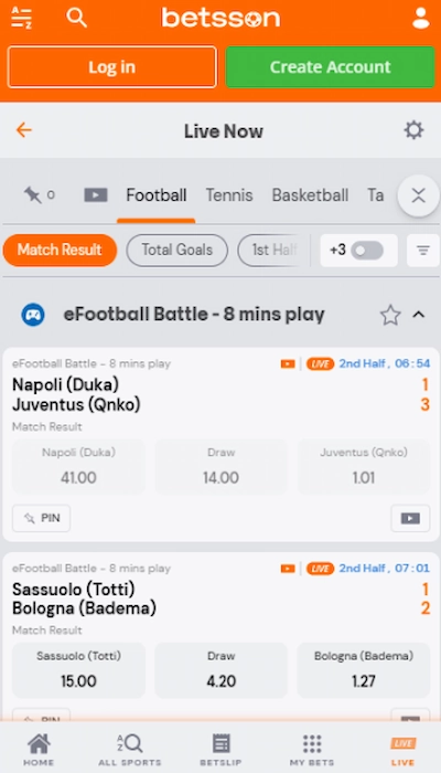 betsson live betting