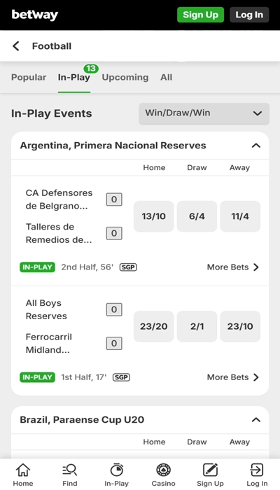 Betway live betting