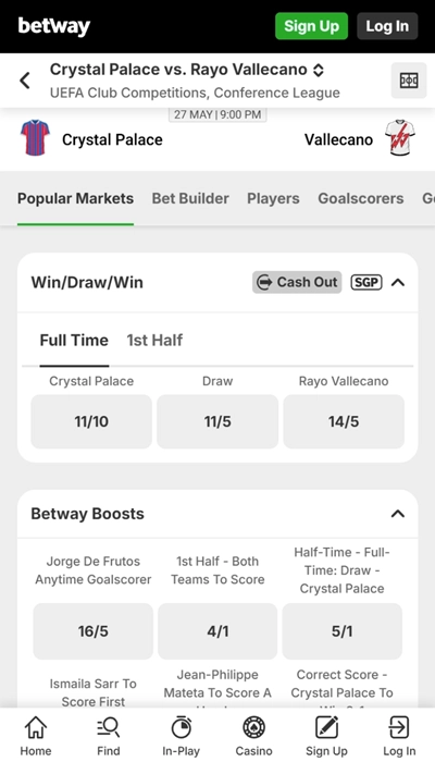 betway single match