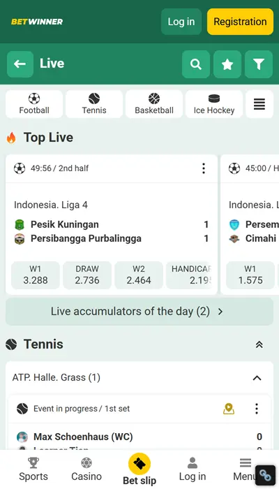 betwinner live betting