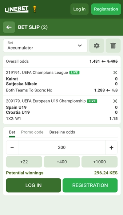 Linebet bet slip
