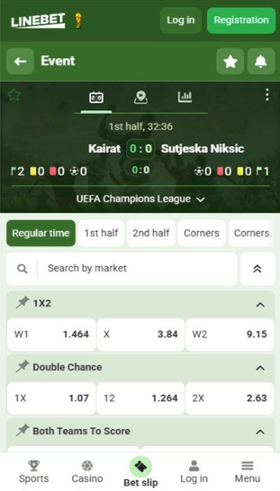 Linebet betting on a match