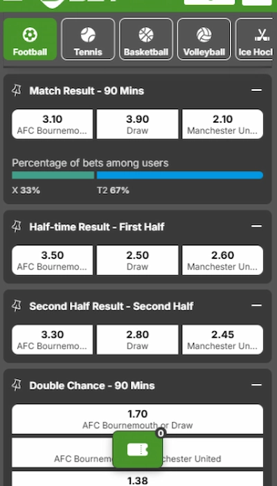 LSBet betting on a match