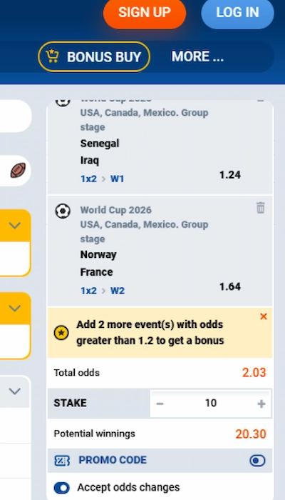 Mostbet betslip