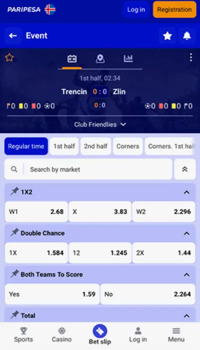 paripesa betting on a match