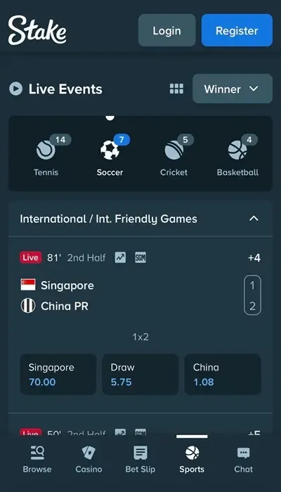 Stake live betting
