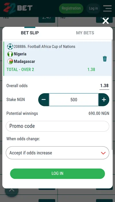 22bet bet slip