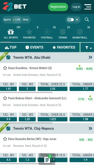 22bet live betting