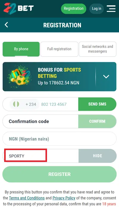22bet registration