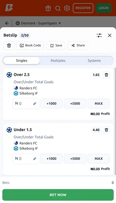 Betano bet slip