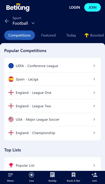 BetKing's Football betting