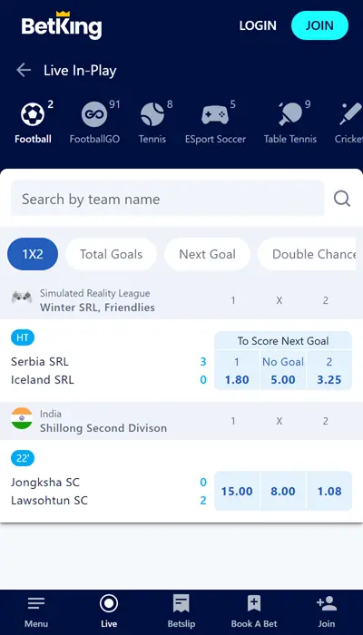 BetKing Live Betting