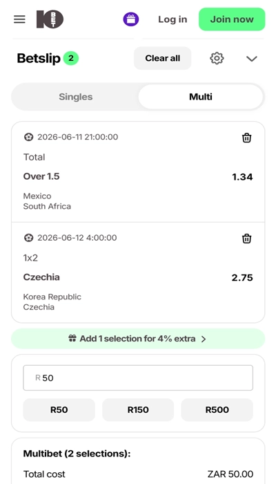 10Bet bet slip