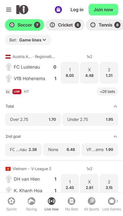 10bet live betting
