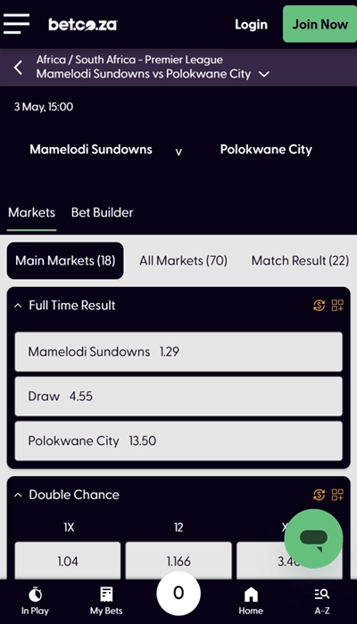 BET.co.za betting on a match