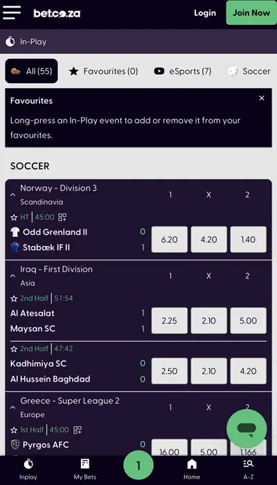 BET.co.za betting on a match