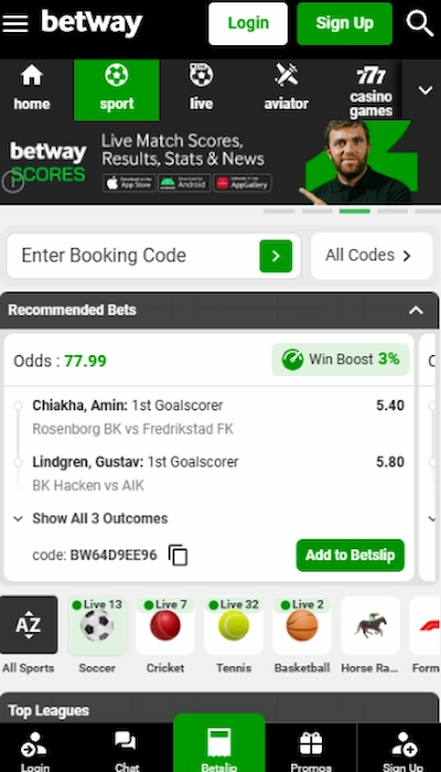 Betway homepage