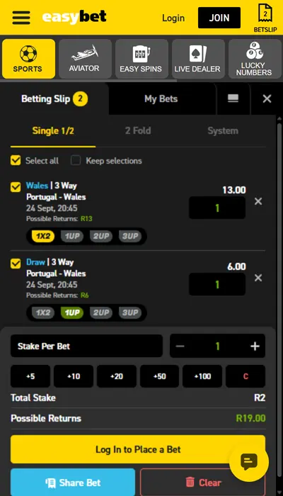 Easybet bet slip