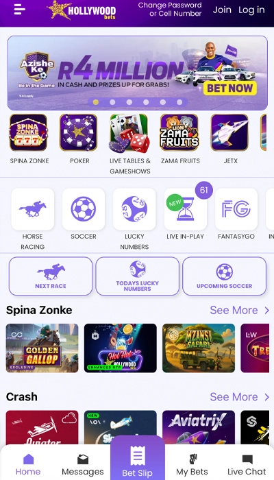 Hollywoodbets homepage