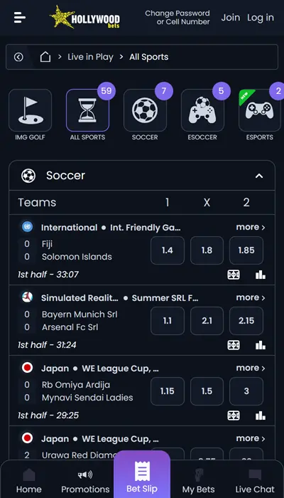 Hollywoodbets live betting