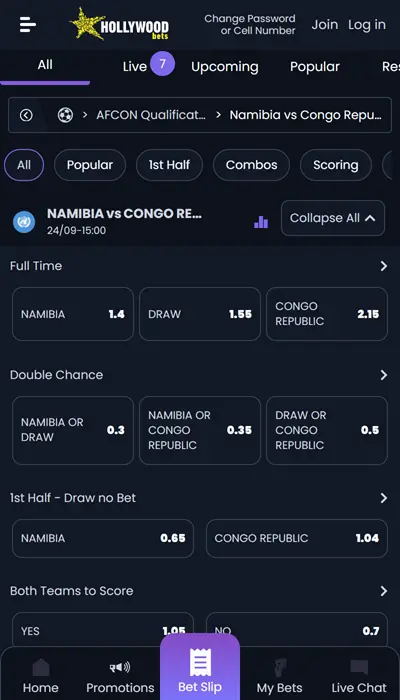 Hollywoodbets betting on a match