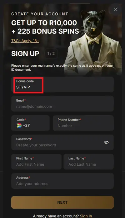 pantherbet registration