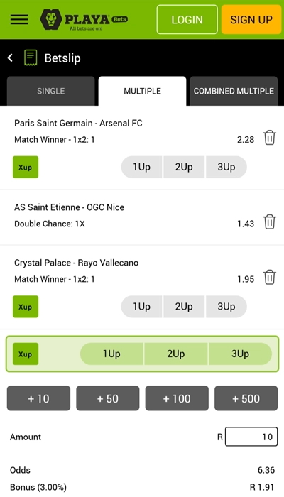 PlayaBets bet slip