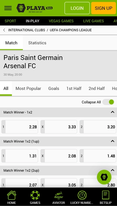 PlayaBets betting on a match
