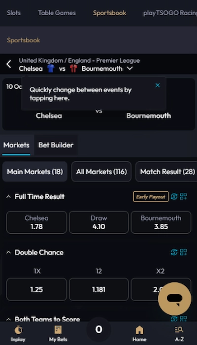 playtsogo betting on a match