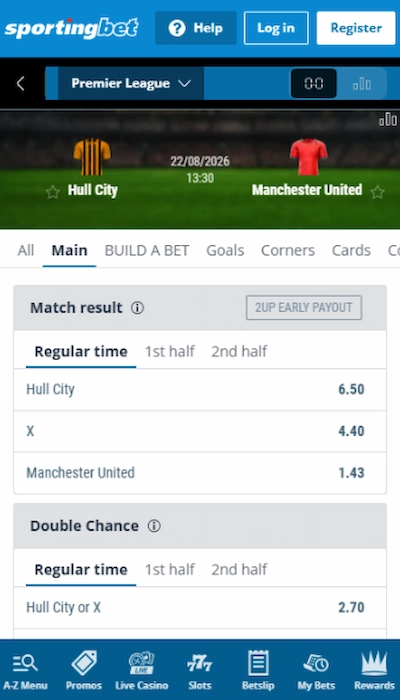 Sportingbet betting on a match