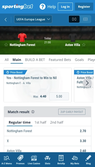 Sportingbet betting on a match