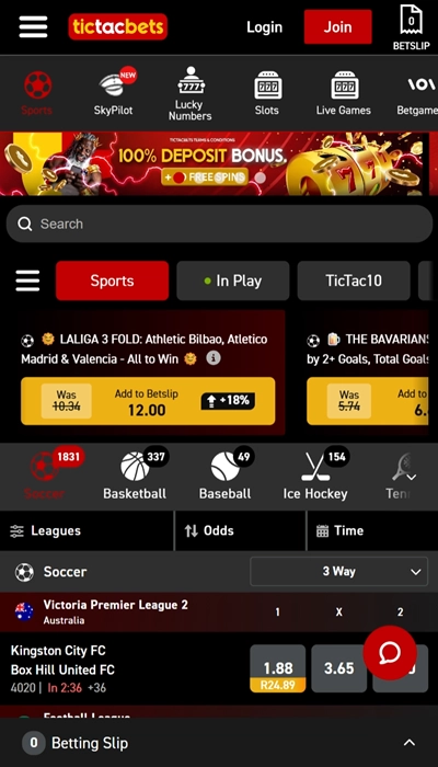 Tictacbets homepage