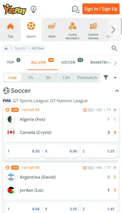 YesPlay live Betting