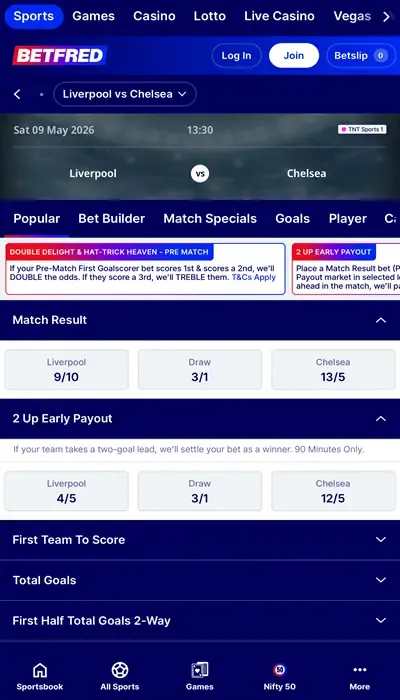 Betfred betting on a match