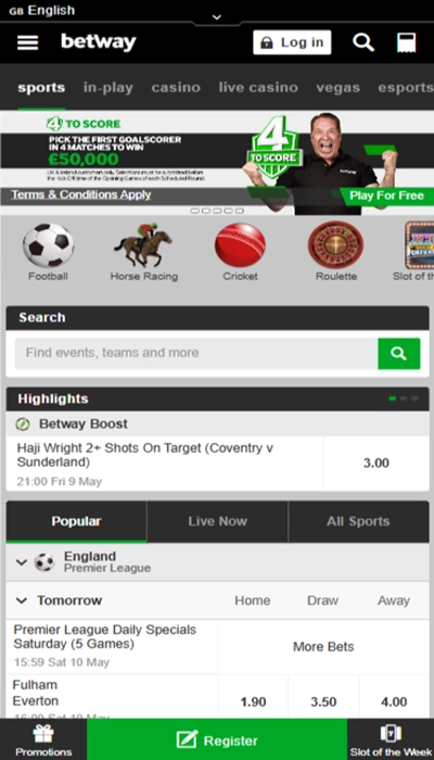 Betway homepage