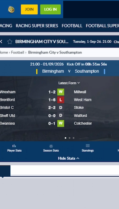 Coral betting on a match