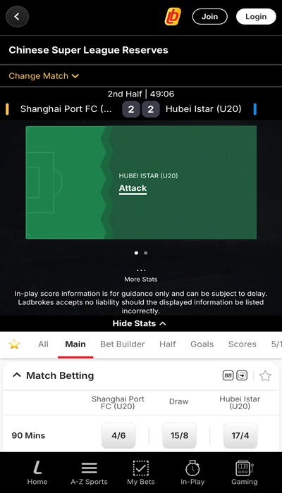 Ladbrokes betting on a match
