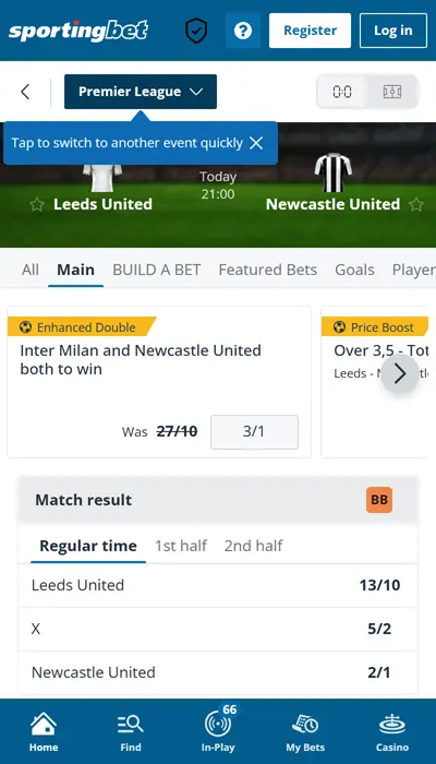 Sportingbet - betting on a match