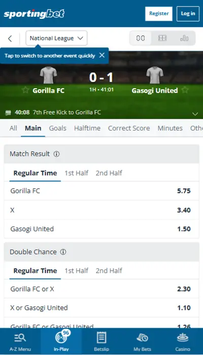 Sportingbet - live match