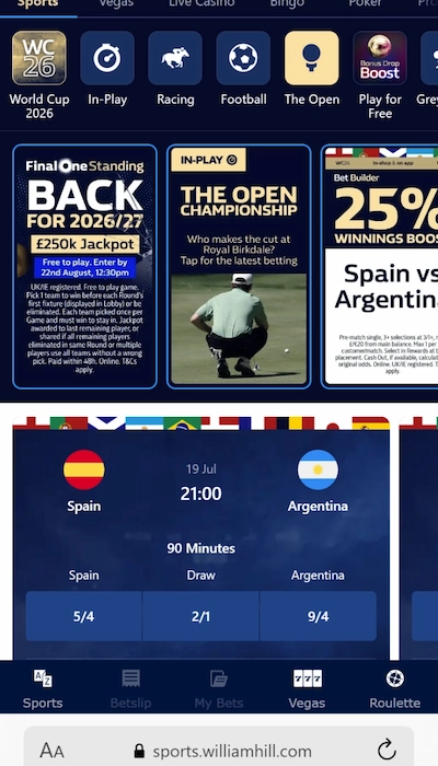 William Hill homepage