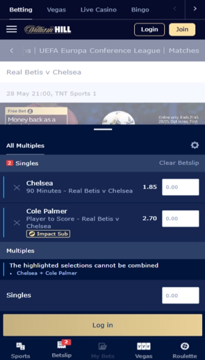 William Hill bet slip