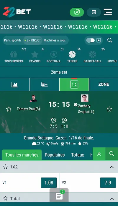 Paris en direct - 22Bet Live