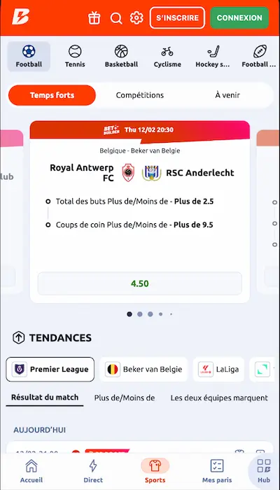 Offre paris sportifs Betano Belgique