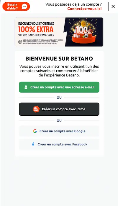 Inscription Betano.be