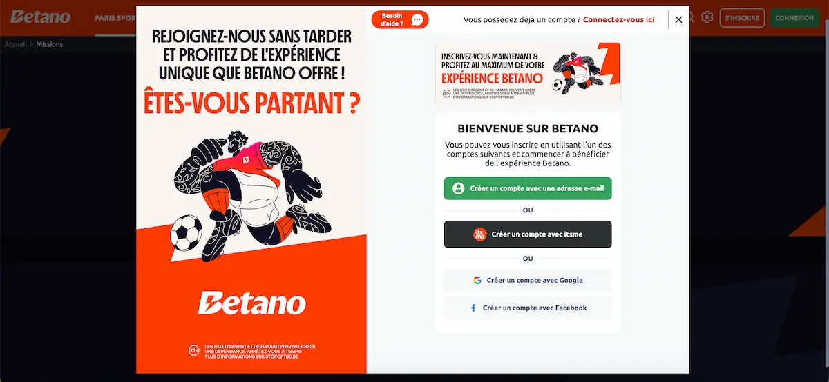Bonus Betano Belgique - Inscription