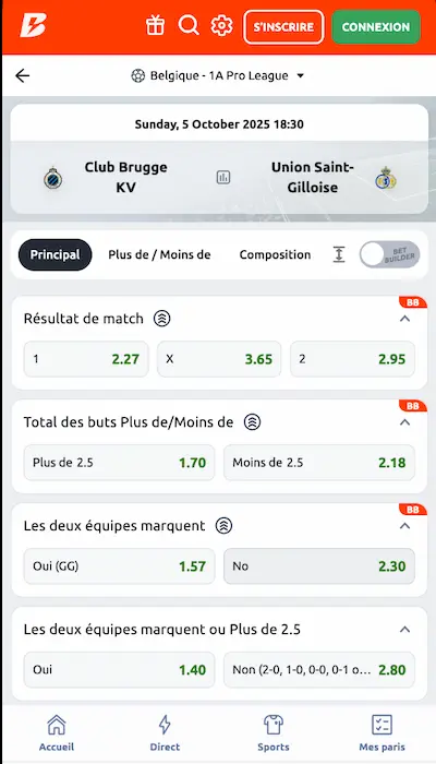 Fiche match Betano Belgique